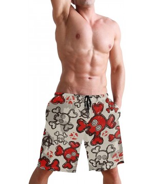 Men's Swim Trunks Honeycomb Periodic Table Rainbow Quick Dry Beach Board Shorts with Pockets - Peace Sign Red Skull - CE18R2O...