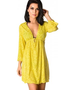 Women's Swimsuit Beach Cover Up Shirt Bikini Tunic Dress Blouse Bathing Suit Coqueta Swimwear - C.yellow Burnout - CR18RZDHKU...