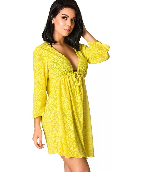 Women's Swimsuit Beach Cover Up Shirt Bikini Tunic Dress Blouse Bathing Suit Coqueta Swimwear - C.yellow Burnout - CR18RZDHKU...