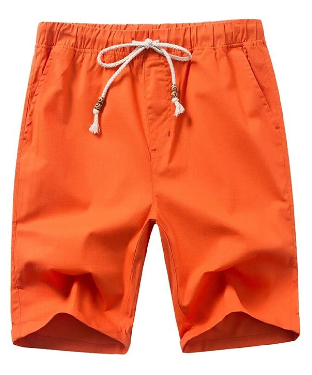 Men's Drawstring Solid Elastic Waist Summer Beach Swim Trunk Cotton Linen Casual Shorts - 3 - C2198AQC3QI $21.14-Board Shorts