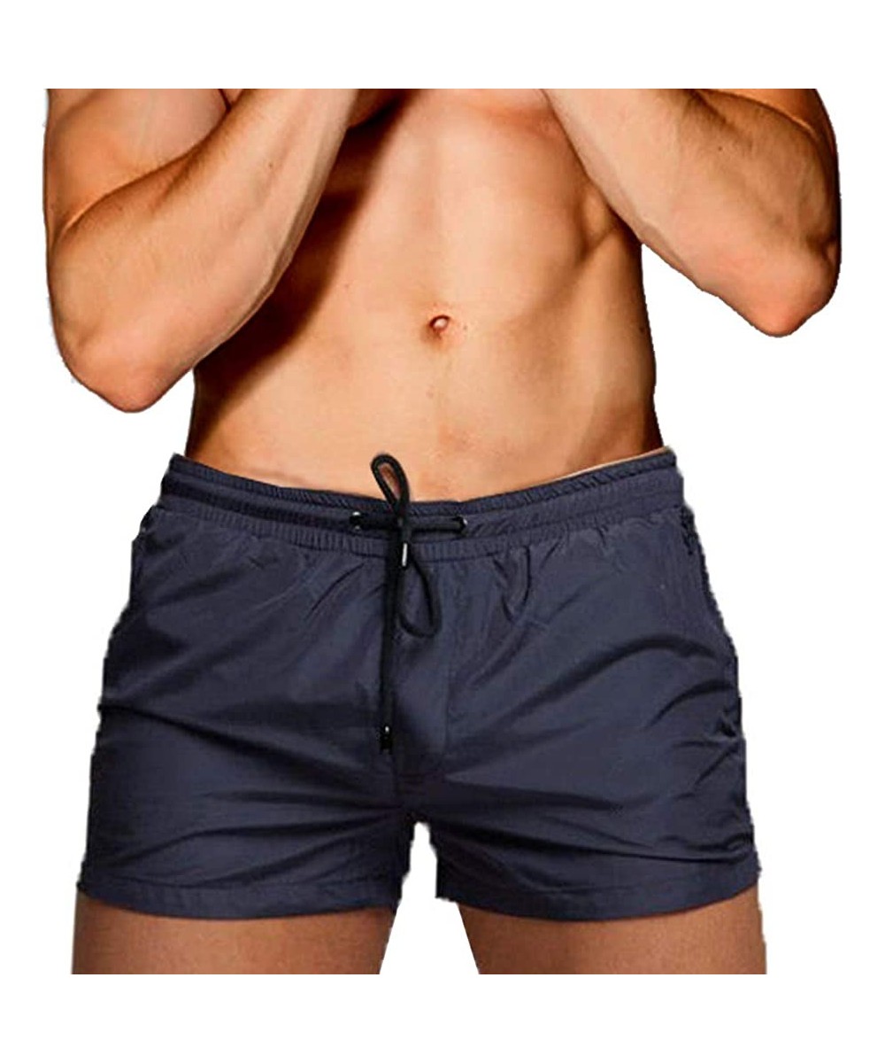 Men Swim Brief Sexy Surfing Board Shorts Beach Boxer Swimming Trunks with Pockets(Order One Size UP) - W-navy Blue - CU18S6MX...