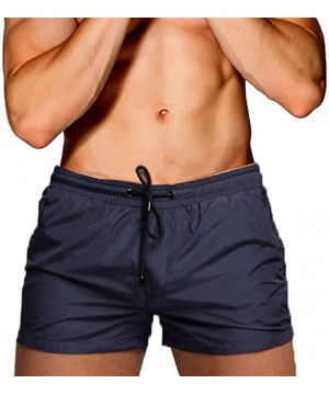 Men Swim Brief Sexy Surfing Board Shorts Beach Boxer Swimming Trunks with Pockets(Order One Size UP) - W-navy Blue - CU18S6MX...