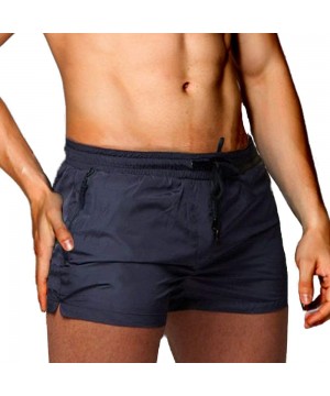 Men Swim Brief Sexy Surfing Board Shorts Beach Boxer Swimming Trunks with Pockets(Order One Size UP) - W-navy Blue - CU18S6MX...