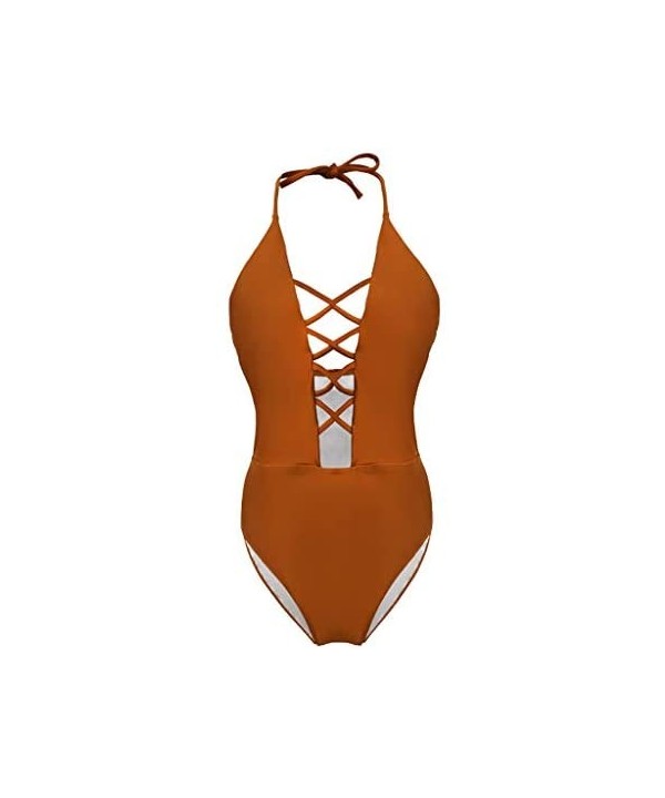 Women's Bikini Solid One Piece Swimsuit Pushups Swimwear Beachwear - Brown - CB18NR386CX $15.99-One-Pieces