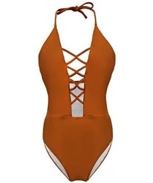 Women's Bikini Solid One Piece Swimsuit Pushups Swimwear Beachwear - Brown - CB18NR386CX $15.99-One-Pieces