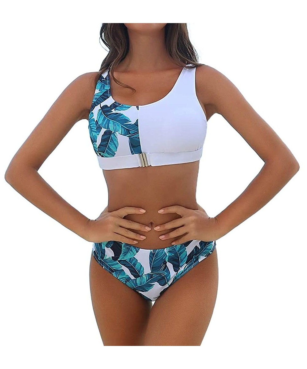 Two Piece Bikini Sets Swimsuits Floral Bathing Suit Padded Swimwear Blue Racerback Swimsuit for Women and Girls - CB19CK4IUMC...