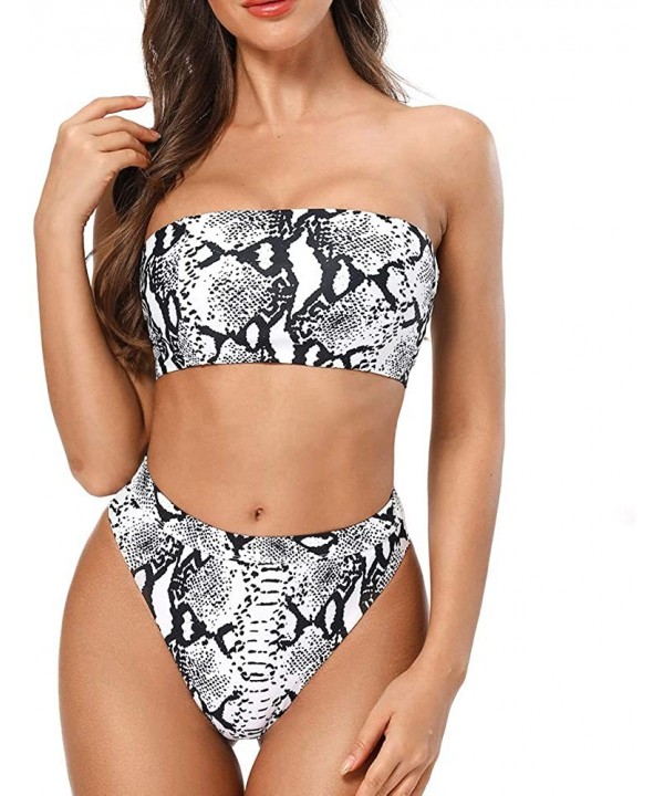 Women's Bandeau High Waisted Sexy High Cut Two Pieces Bikini Swimwear Bathing Suit - Snake - CB1945T0TG4 $18.95-Sets