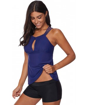 Swimsuits for Women Two Pieces Tankini Swimsuits - S Hollow Strap Blue - CQ18T7NEWNZ $21.40-Tankinis