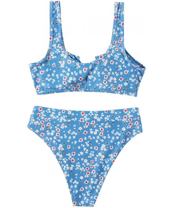 Womens Sexy Cutout Cheeky High Waisted Bikini High Cut Two Piece Swimsuits Swimwear - Blue - CU199L9QUN6 $19.28-Sets