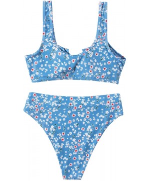 Womens Sexy Cutout Cheeky High Waisted Bikini High Cut Two Piece Swimsuits Swimwear - Blue - CU199L9QUN6 $19.28-Sets