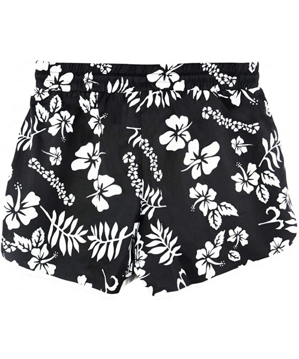 Women Summer Floral Prited Beach Shorts - Black Floral - CV18S8W8LLI $15.92-Board Shorts