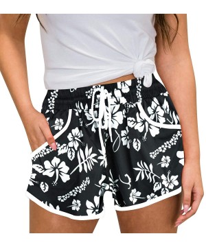 Women Summer Floral Prited Beach Shorts - Black Floral - CV18S8W8LLI $15.92-Board Shorts