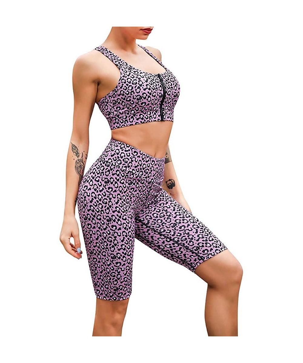 Yoga Shorts for Women High Waist Tummy Control Workout Leopard Print Compression Running Athletic Biker Shorts Purple - CO196...