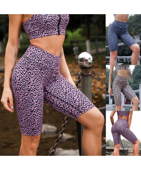 Yoga Shorts for Women High Waist Tummy Control Workout Leopard Print Compression Running Athletic Biker Shorts Purple - CO196...