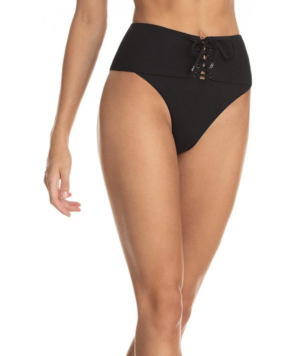 Women's Rise/High Leg Cheeky Cut - Black - C8193C47RMY $52.13-Tankinis