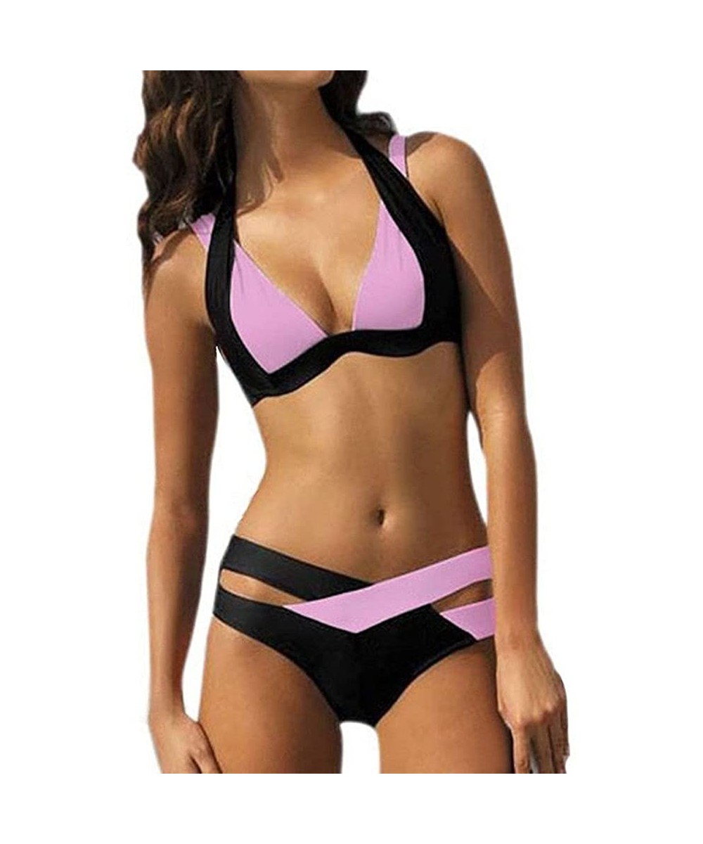 Swimsuits for Womens- Cross Bandage Bikini Set Push-Up Brazilian Swimwear Beachwear Swimsuit - E-pink - C318UXTG82E $11.08-Ta...