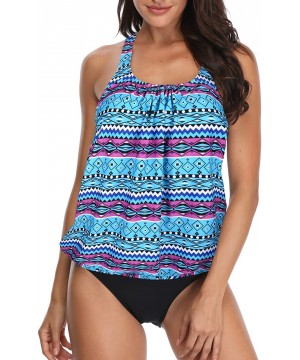 Blouson Tankini Swimsuits for Women Loose Fit Floral Printed Two Piece Bathing Suits - Blue 03 - CL18WS08ND8 $31.75-Sets