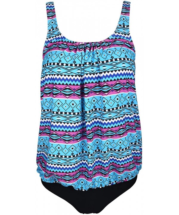 Blouson Tankini Swimsuits for Women Loose Fit Floral Printed Two Piece Bathing Suits - Blue 03 - CL18WS08ND8 $31.75-Sets