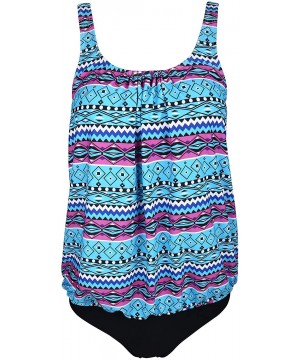 Blouson Tankini Swimsuits for Women Loose Fit Floral Printed Two Piece Bathing Suits - Blue 03 - CL18WS08ND8 $31.75-Sets