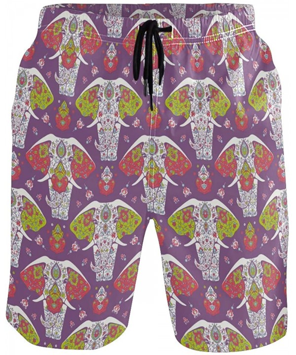 Men's Quick Dry Swim Trunks with Pockets Beach Board Shorts Bathing Suits - Pattern With Mandala Elephant - CH19529GTS4 $19.5...