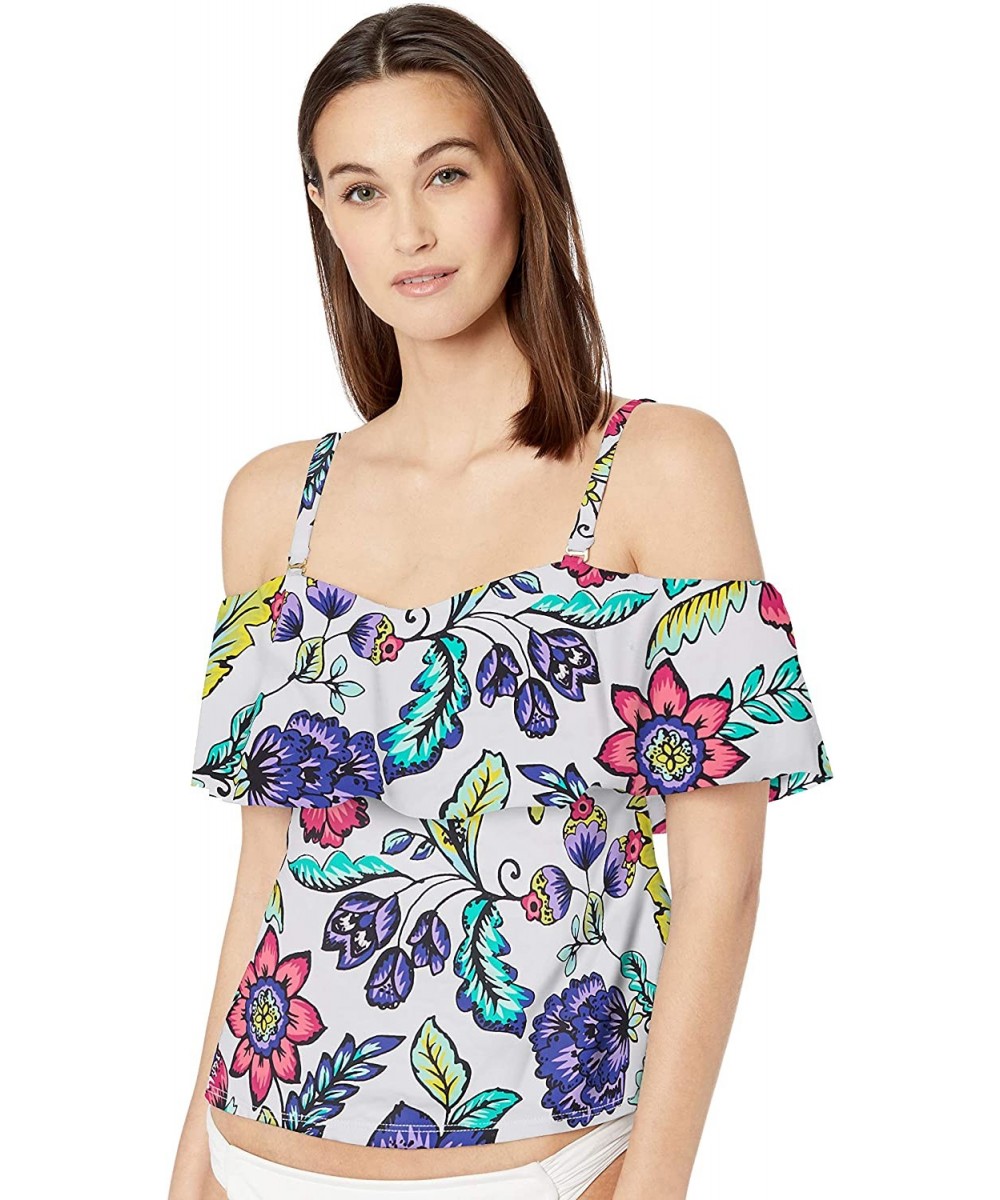 Women's Off Shoulder Ruffle Tankini Swimsuit Top - White/Flora//Flora Botanical - C618I3R05ZU $13.17-Tankinis