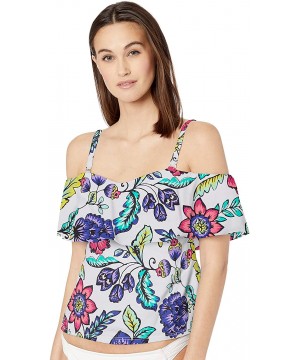 Women's Off Shoulder Ruffle Tankini Swimsuit Top - White/Flora//Flora Botanical - C618I3R05ZU $13.17-Tankinis