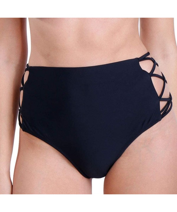 New Women's Retro Vibe High Waist Bikini Bottom Criss Cross Strappy Swimsuit Briefs - Black - CD184SKU0OE $7.79-Bottoms