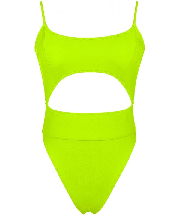 Womens Scoop Neck Cutout Front Ruffle Back High Cut Monokini One Piece Swimsuit - Neon Green - CN193Y9RIH9 $24.44-One-Pieces