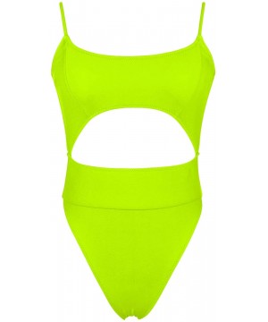 Womens Scoop Neck Cutout Front Ruffle Back High Cut Monokini One Piece Swimsuit - Neon Green - CN193Y9RIH9 $24.44-One-Pieces