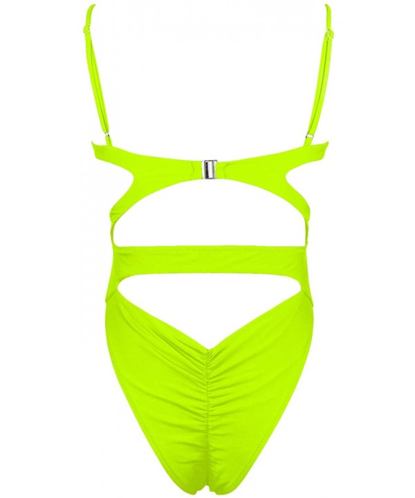 Womens Scoop Neck Cutout Front Ruffle Back High Cut Monokini One Piece Swimsuit - Neon Green - CN193Y9RIH9 $24.44-One-Pieces