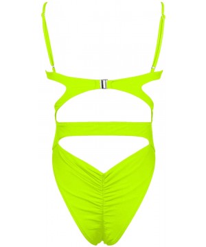 Womens Scoop Neck Cutout Front Ruffle Back High Cut Monokini One Piece Swimsuit - Neon Green - CN193Y9RIH9 $24.44-One-Pieces