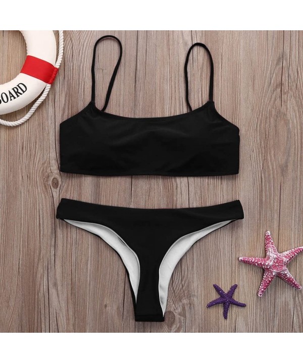 Womens Bikinis Women Bandeau Swimsuit Bandage Bikini Set Push-Up Swimwear Brazilian Beachwear for Women - Black - CF18ONUUMO8...