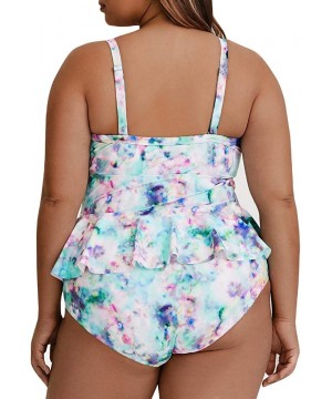 Womens Plus Size Swimwear Peplum Tankini Tops Tummy Control 2 Piece Floral Retro Swimsuits - Plaid - CL18DO6QTOM $28.76-Tankinis