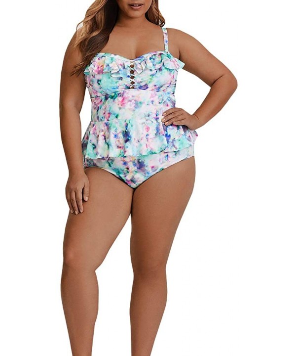 Womens Plus Size Swimwear Peplum Tankini Tops Tummy Control 2 Piece Floral Retro Swimsuits - Plaid - CL18DO6QTOM $28.76-Tankinis