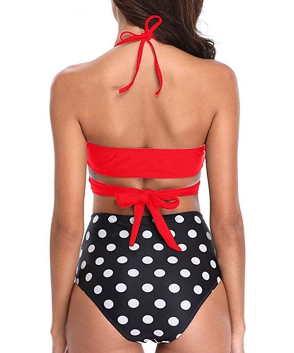 Modest Swimwear-Women Vintage Swimsuit Two Piece Retro Halter Ruched High Waist Print Bikini Set - B-red - CY194L985IW $12.82...