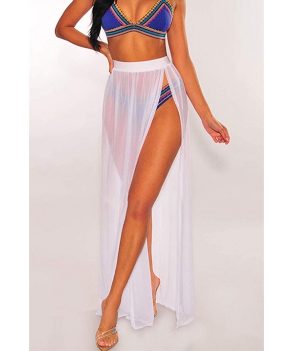 Women's Perspective Sheer Mesh Ruffle Pants Swimsuit Bikini Bottom Cover up - Z Skirt/White - C6194ER44TD $12.62-Cover-Ups