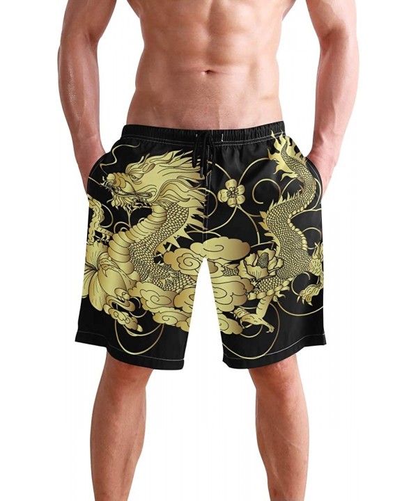 Mens Swim Trunks Chinese Legends Gold Dragon Black Beach Board Shorts - CA18LTR395Q $22.39-Board Shorts