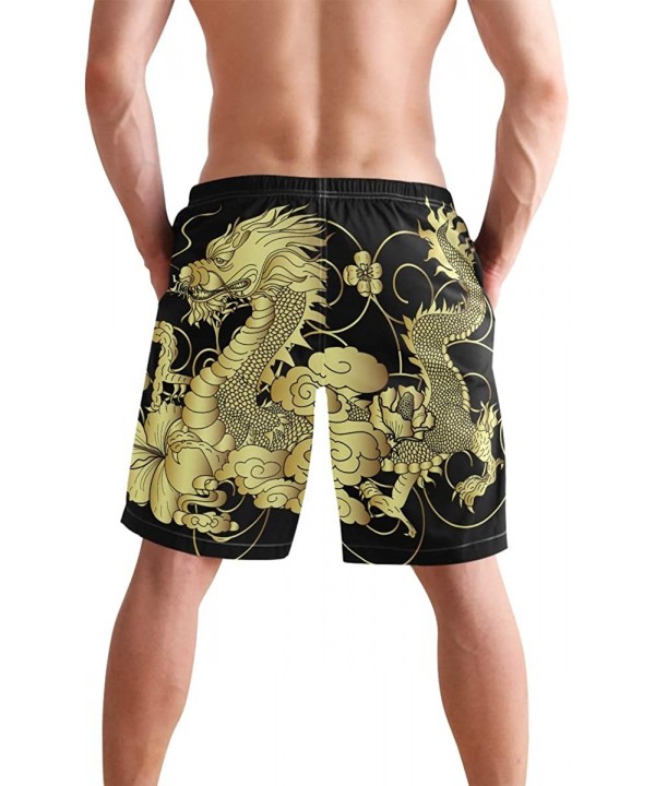 Mens Swim Trunks Chinese Legends Gold Dragon Black Beach Board Shorts - CA18LTR395Q $22.39-Board Shorts