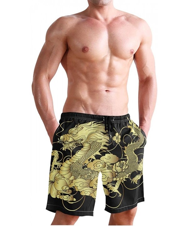 Mens Swim Trunks Chinese Legends Gold Dragon Black Beach Board Shorts - CA18LTR395Q $22.39-Board Shorts