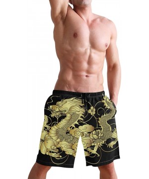 Mens Swim Trunks Chinese Legends Gold Dragon Black Beach Board Shorts - CA18LTR395Q $22.39-Board Shorts