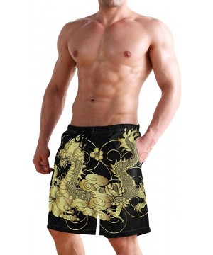 Mens Swim Trunks Chinese Legends Gold Dragon Black Beach Board Shorts - CA18LTR395Q $22.39-Board Shorts