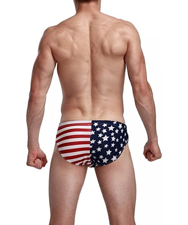 Men American Flag Draw-String Bikini Swimsuit Swim Briefs Suit Swimwear - Blue - CD17YDW8MEQ $10.06-Briefs