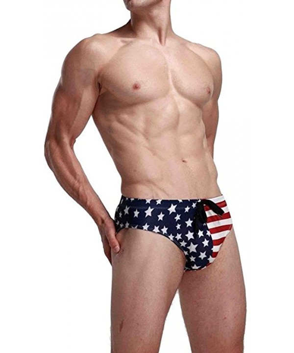 Men American Flag Draw-String Bikini Swimsuit Swim Briefs Suit Swimwear - Blue - CD17YDW8MEQ $10.06-Briefs