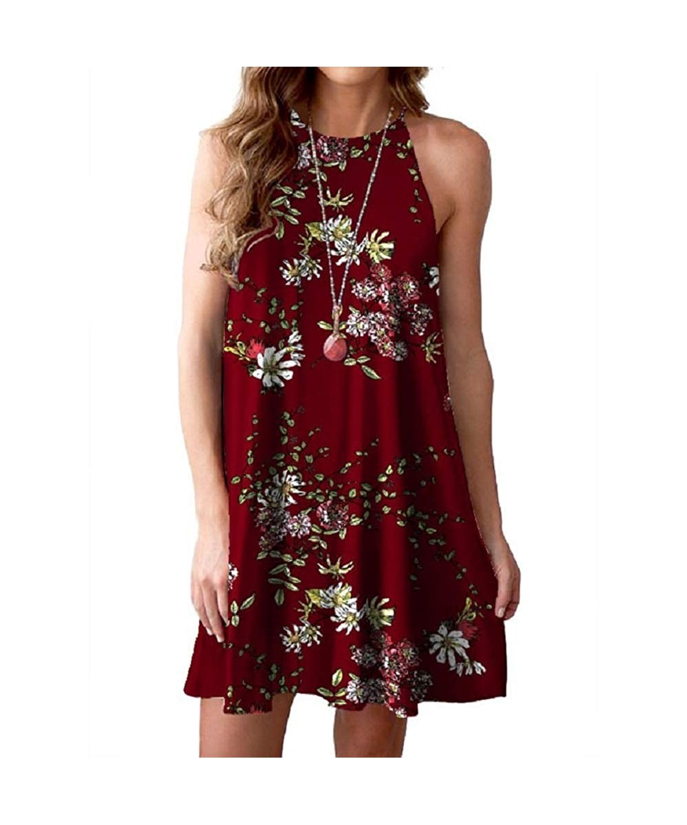 Women's Dress Sweet & Cute Sleeveless Sleepwear Shift Dress Mini Dress - 05 Flower Wine Red - CY18QCQXYQM $29.50-Cover-Ups