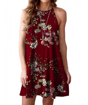 Women's Dress Sweet & Cute Sleeveless Sleepwear Shift Dress Mini Dress - 05 Flower Wine Red - CY18QCQXYQM $29.50-Cover-Ups