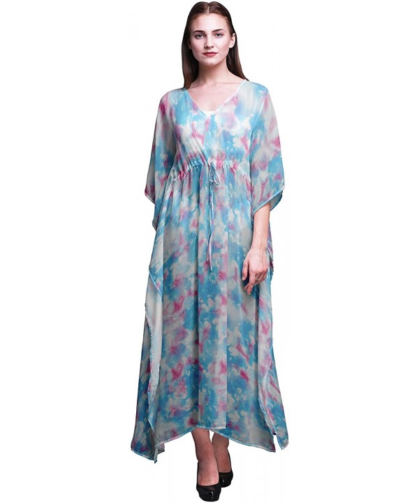 Beach Kaftan Bikini Cover up Women's Maxi Dress Long Caftan Summer Kimono - Turquoise Green2 - CC18SXUE9Y4 $29.19-Cover-Ups