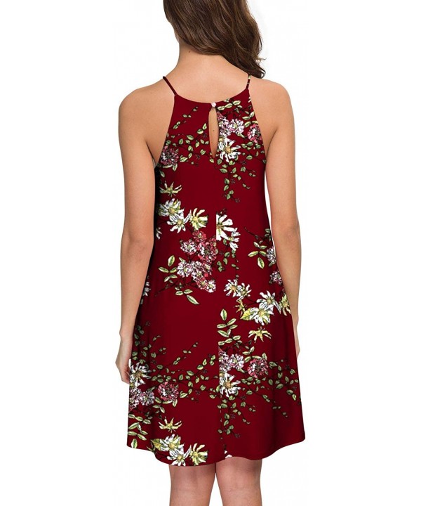 Women's Dress Sweet & Cute Sleeveless Sleepwear Shift Dress Mini Dress - 05 Flower Wine Red - CY18QCQXYQM $29.50-Cover-Ups