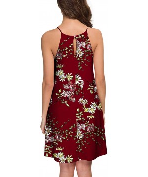 Women's Dress Sweet & Cute Sleeveless Sleepwear Shift Dress Mini Dress - 05 Flower Wine Red - CY18QCQXYQM $29.50-Cover-Ups