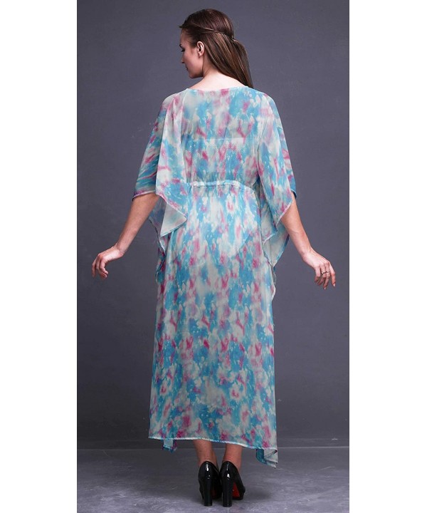 Beach Kaftan Bikini Cover up Women's Maxi Dress Long Caftan Summer Kimono - Turquoise Green2 - CC18SXUE9Y4 $29.19-Cover-Ups