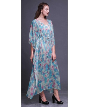 Beach Kaftan Bikini Cover up Women's Maxi Dress Long Caftan Summer Kimono - Turquoise Green2 - CC18SXUE9Y4 $29.19-Cover-Ups